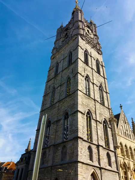 GENT, BELGIUM- 03.25.2017 Belfries tower of Ghent, an old medieval tower in the city center. — Stock Photo, Image