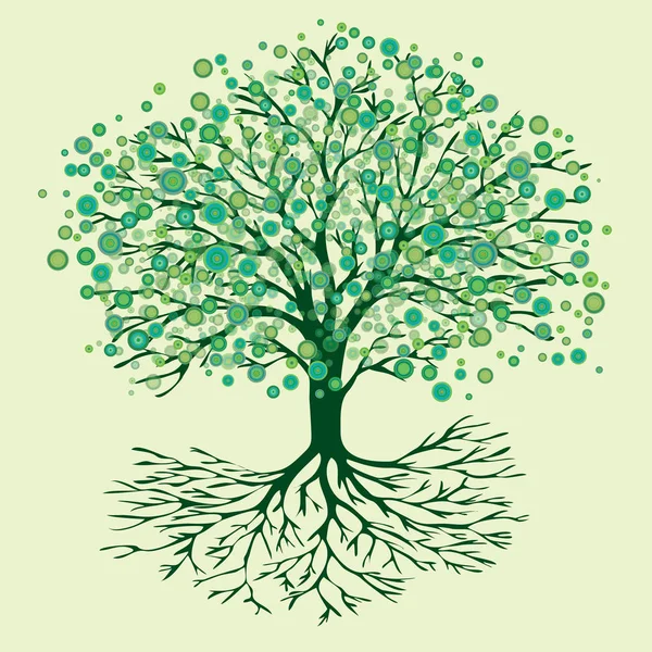 Векторная Иллюстрация Дерева Жизни Абстрактными Круглыми Зелеными Цветами — стоковый вектор