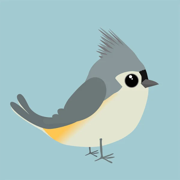 Drăguț Tufted Titmouse Ilustrație Benzi Desenate Tăiați Fundal Albastru — Vector de stoc