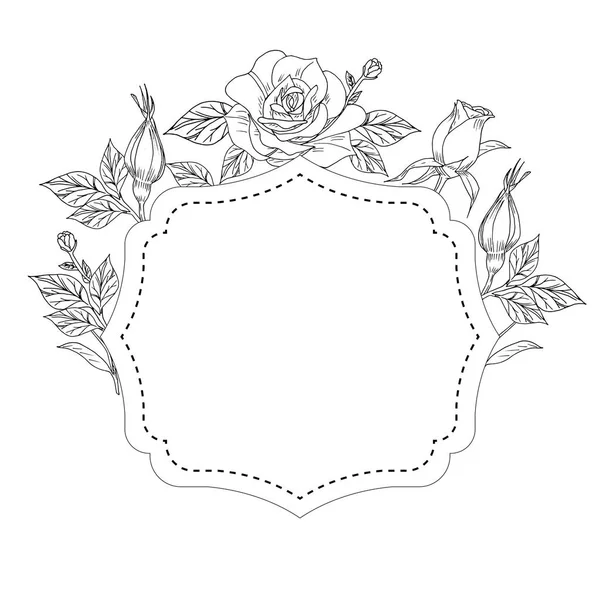 Décor Pour Carte Avec Feuilles Roses Bourgeons Cadre Vectoriel Illustration — Image vectorielle