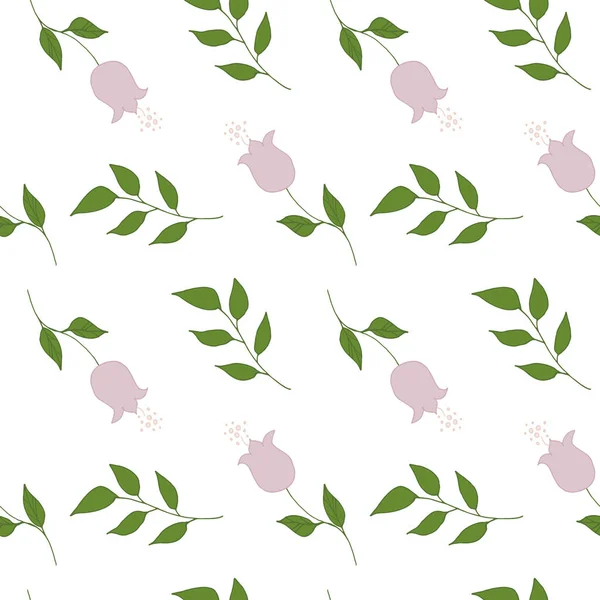 Modèle sans couture avec des fleurs gribouillis et feuilles vert rose sable couleurs vectoriel illustration — Image vectorielle