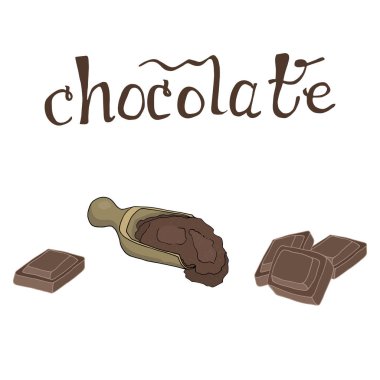 Çikolata kakao el çizim vektör illüstrasyon harflerle