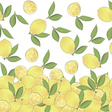 lezzetli olgun limon ve yeşil yaprakları ile kesintisiz sınır vektör illüstrasyon