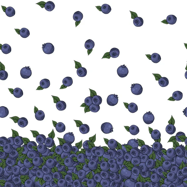 Bordure sans couture avec myrtilles dessinées à la main myrtilles avec des feuilles illustration vectorielle — Image vectorielle