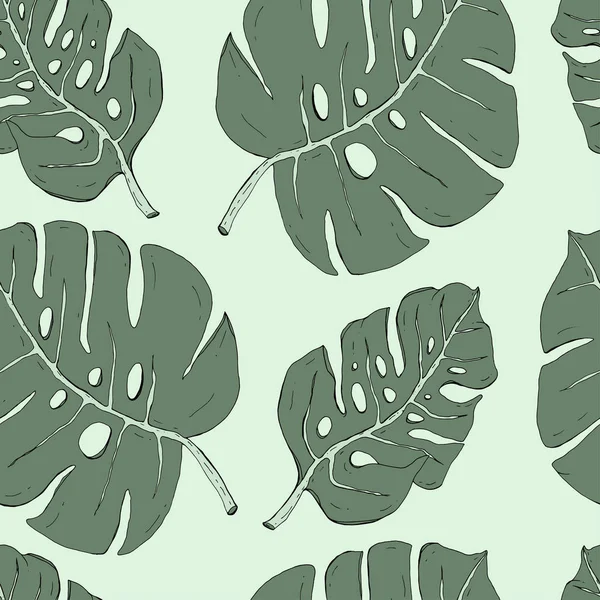 Seamless pattern with hand drawn tropical monstera leaves vector illustration — Stock Vector