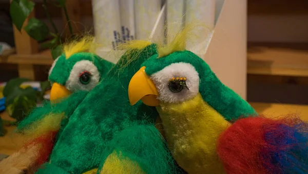 Handmade Soft Toys Green Parrots — Stock Photo, Image