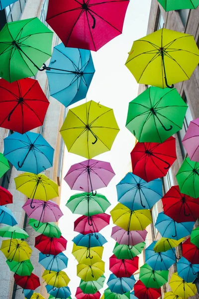 Colorful ornamental umbrellas in a square in Jerusalem, Israel — Stock Image Colorful Ornamental Umbrellas Square Jerusalem Israel Royalty Free Stock Photos