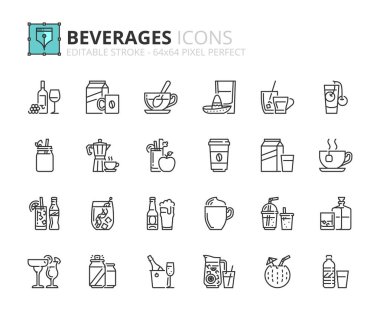 Outline icons about beverages. Drinks. Editable stroke. 64x64 pixel perfect. clipart