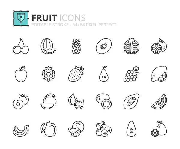 Esboza Iconos Sobre Fruta Mascotas Derrame Cerebral 64X64 Píxeles Perfecto — Vector de stock