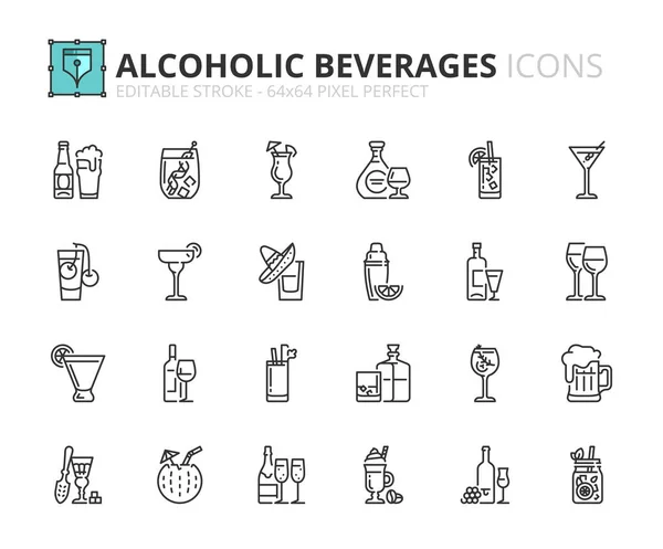 Outline Icons Alcoholic Beverages Drinks Editable Stroke 64X64 Pixel Perfect — Stock Vector