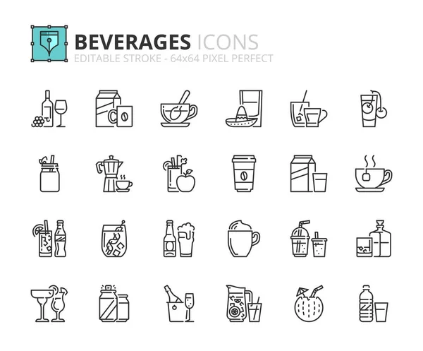 Esboza Iconos Sobre Las Bebidas Bebidas Derrame Cerebral 64X64 Píxeles — Vector de stock