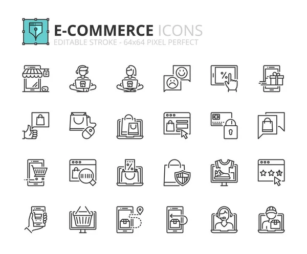Umrisse Icons Über Commerce Online Shopping Editierbarer Schlaganfall 64X64 Pixel — Stockvektor