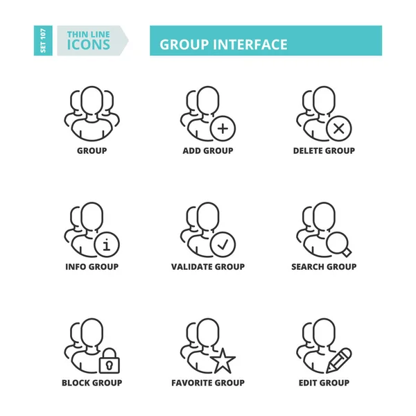 Iconos Línea Sobre Interfaz Grupo — Vector de stock