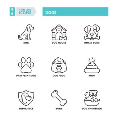Evcil hayvanlar hakkında çizgi simgeler. Köpekler