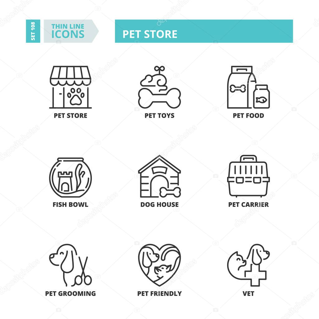Line icons about pet store