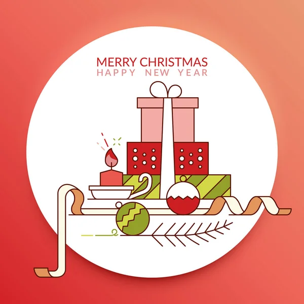 Feliz Navidad Feliz Año Nuevo Regalos Navidad Con Una Vela — Vector de stock