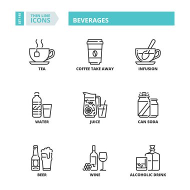 Line icons about beverages. clipart