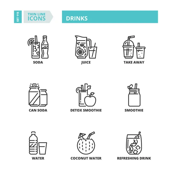 Iconos Línea Sobre Bebidas — Vector de stock