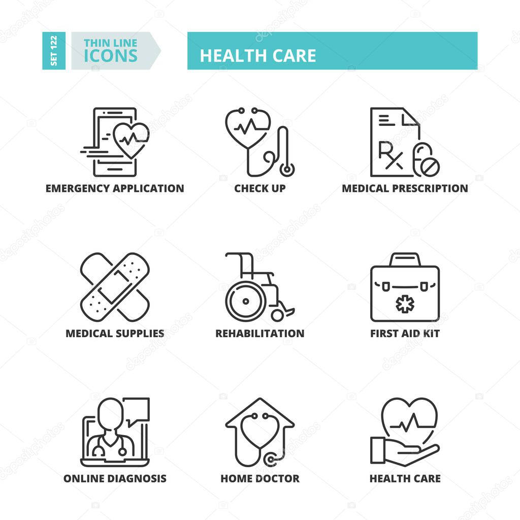 Line icons about medicine. Health care