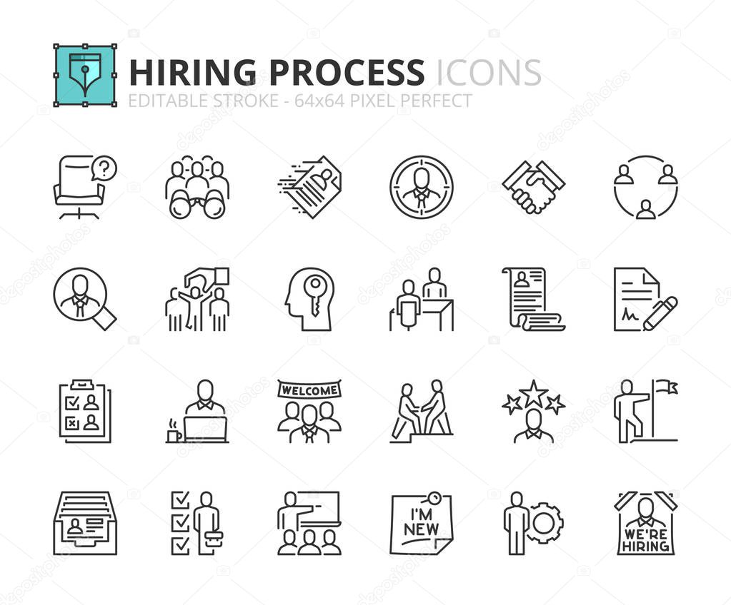 Outline icons about hiring process
