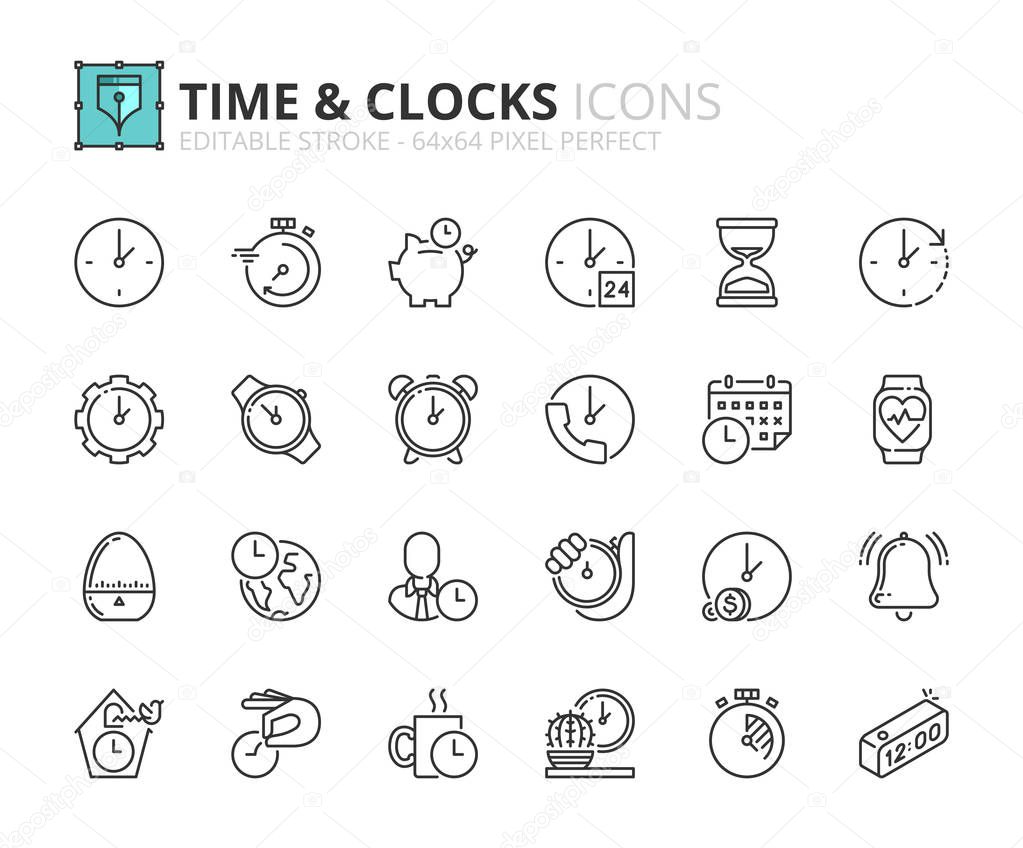 Outline icons about time and clocks