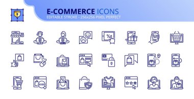 E-ticaret le ilgili basit anahat simgeleri kümesi