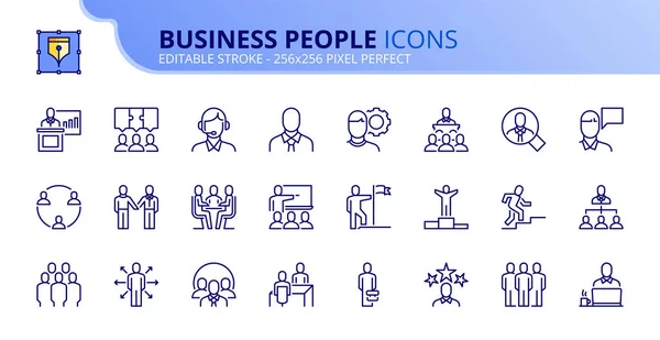 Eenvoudige set met overzichts pictogrammen over zakenmensen — Stockvector