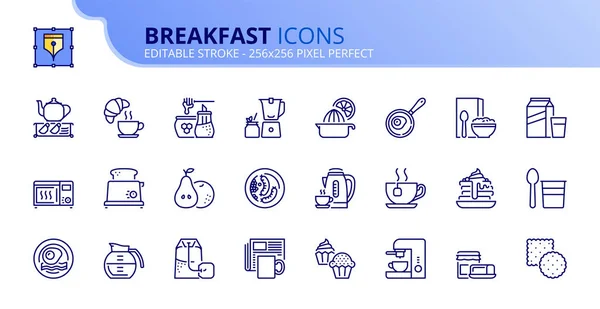 Eenvoudige set met overzichts pictogrammen over het ontbijt — Stockvector