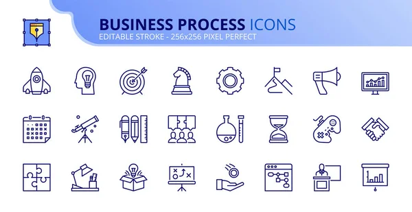 Ensemble simple d'icônes de contour sur le processus métier — Image vectorielle