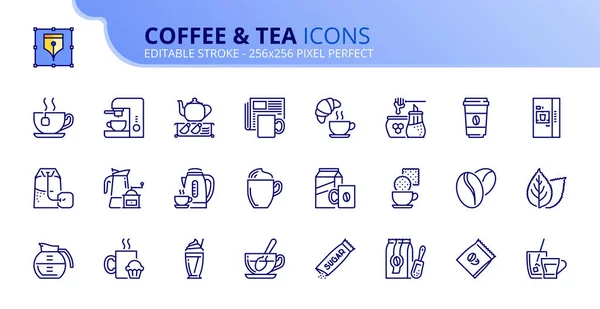 关于咖啡和茶的简单轮廓图标集 — 图库矢量图片