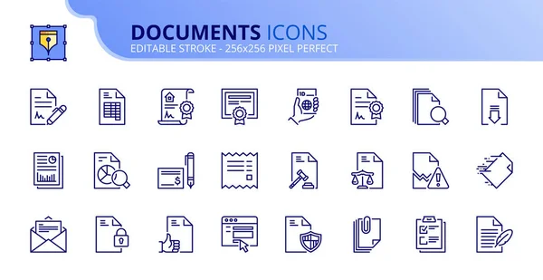 Eenvoudige set met overzichts pictogrammen over documenten — Stockvector