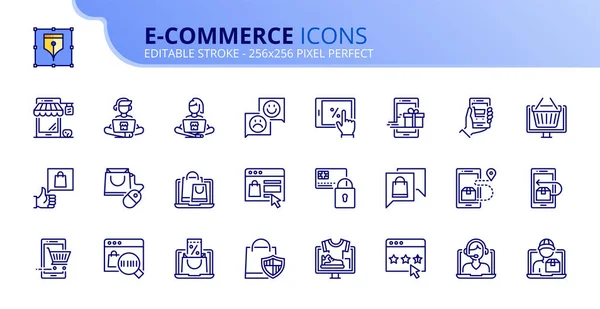 Ensemble simple d'icônes de contour sur le commerce électronique — Image vectorielle