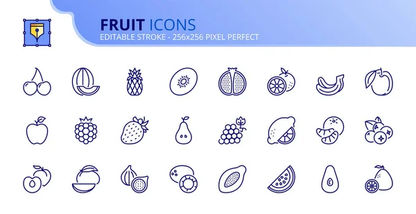 Простой набор контуров иконок о фруктах — стоковый вектор