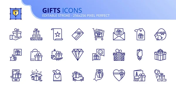 Eenvoudige set van Contour iconen over gift — Stockvector