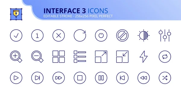 Serie semplice di icone di contorno su interfaccia 3 — Vettoriale Stock