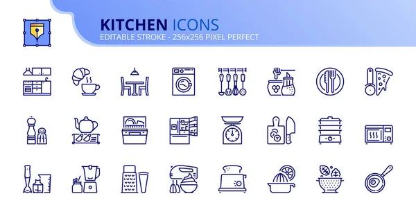 Kontur ikoner om kök — Stock vektor
