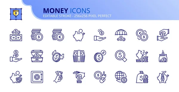 Set sederhana ikon garis besar tentang uang - Stok Vektor