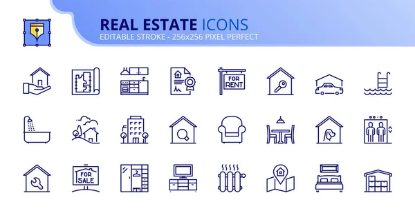 Conjunto simple de iconos de contorno sobre bienes raíces — Vector de stock