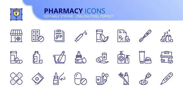 Conjunto simple de iconos de esquema sobre farmacia — Vector de stock