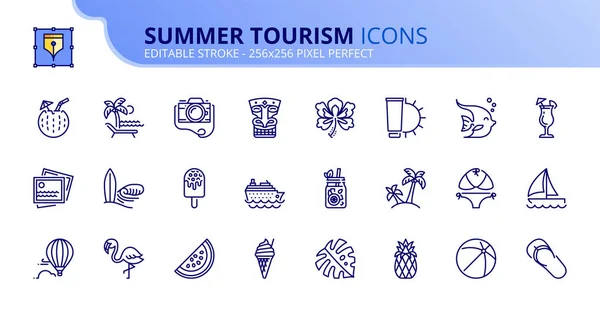 Simple set of outline icons about summer tourism — Stock Vector