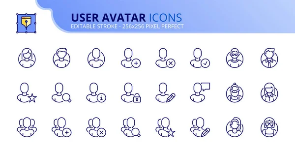 Simple set of outline icons about user interface and avatars — Stock Vector