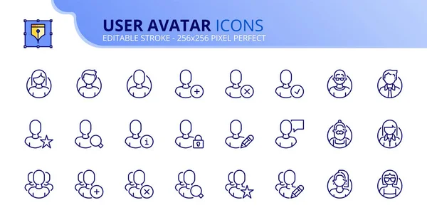 Простой набор значков контура пользовательского интерфейса и аватаров — стоковый вектор