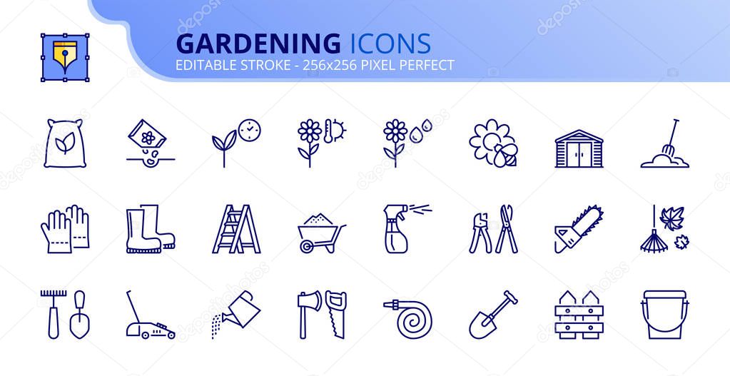 Simple set of outline icons about gardening