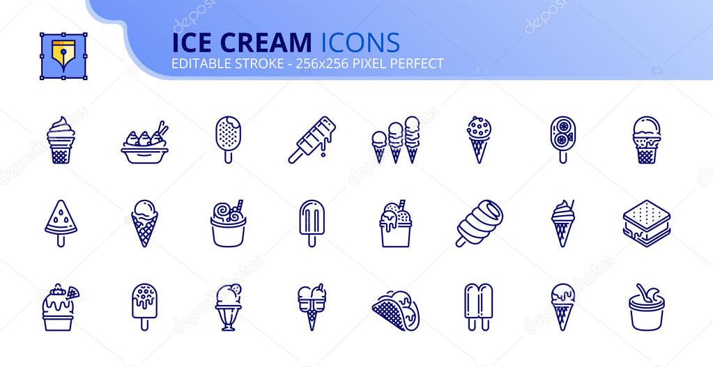 Simple set of outline icons about ice cream
