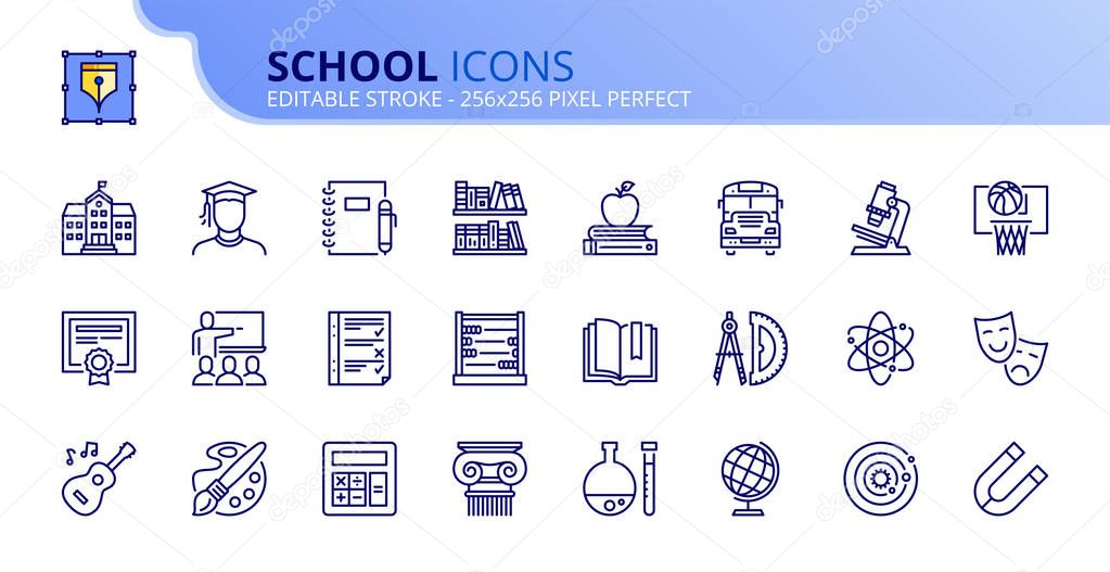 Simple set of outline icons about school