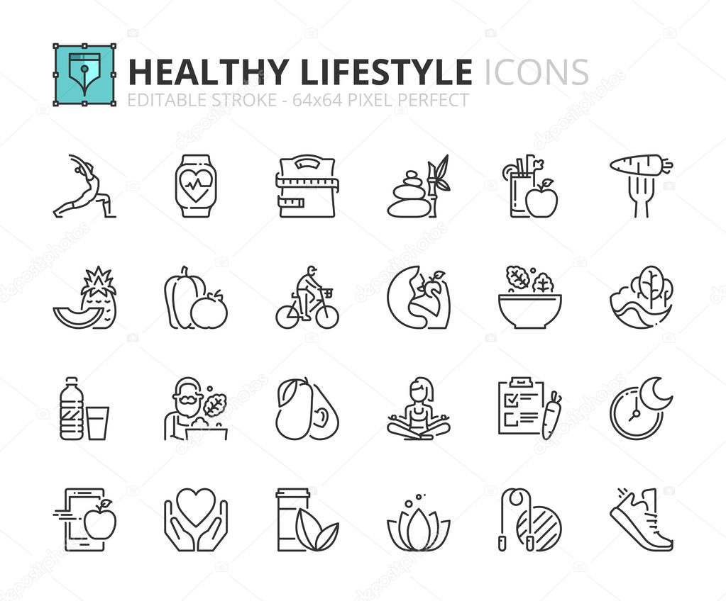 Outline icons about healthy lifestyle
