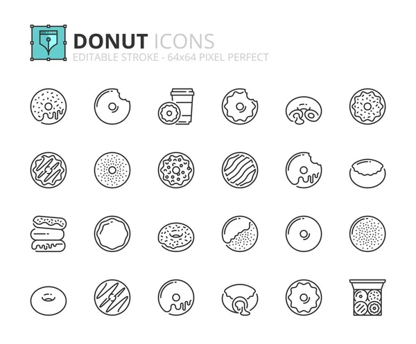 Esbozar iconos sobre donas dulces. Productos de panadería — Vector de stock