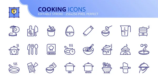 Ensemble simple d'icônes de contour sur la cuisson — Image vectorielle