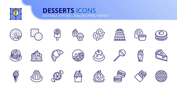 Prosty zestaw ikon konowych na temat deserów i słodyczy — Wektor stockowy