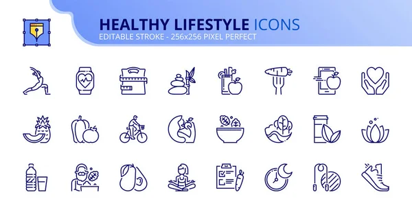 Conjunto simple de iconos de esquema sobre estilo de vida saludable — Vector de stock